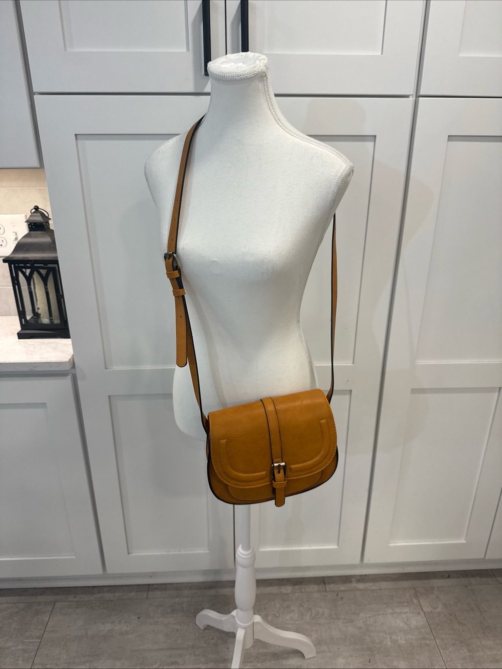 Women's AFKOMST Saddle Crossbody Bag in Mustard faux leather